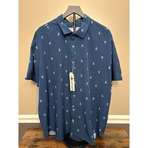 Tallwoods Soft Stretch Anchor Logo Button Up Shirt Blue Travel Men's Size 3XL